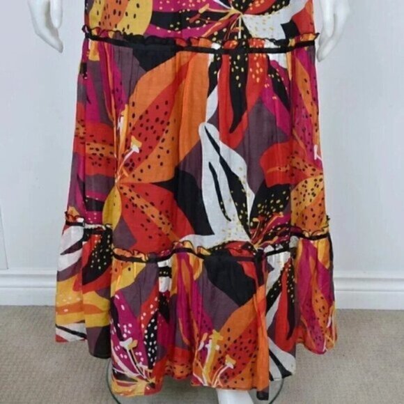 Marciano Orange Brown Tropical Floral Cotton Silk Maxi Dress Size  XS - Picture 4 of 8